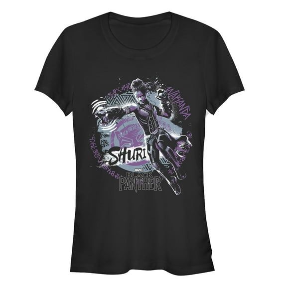Junior's Marvel Black Panther 2018 Shuri Triangle Pattern  Graphic Tee Black Large
