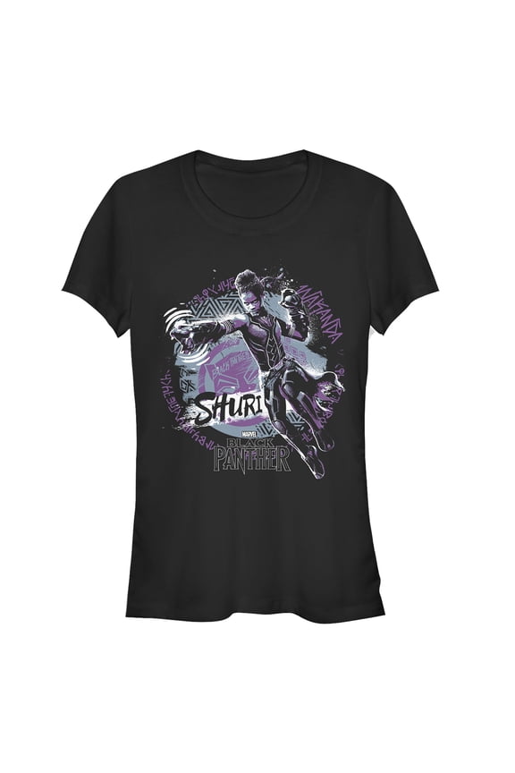 Junior's Marvel Black Panther 2018 Shuri Triangle Pattern Graphic Tee Black Small