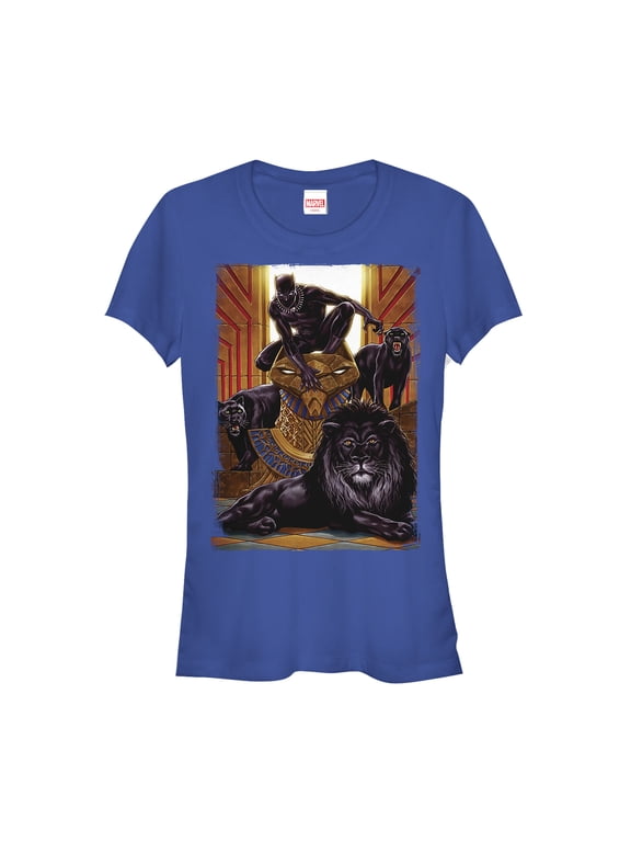 Junior's Marvel Black Panther Jungle Cats Graphic Tee Royal Blue X Large