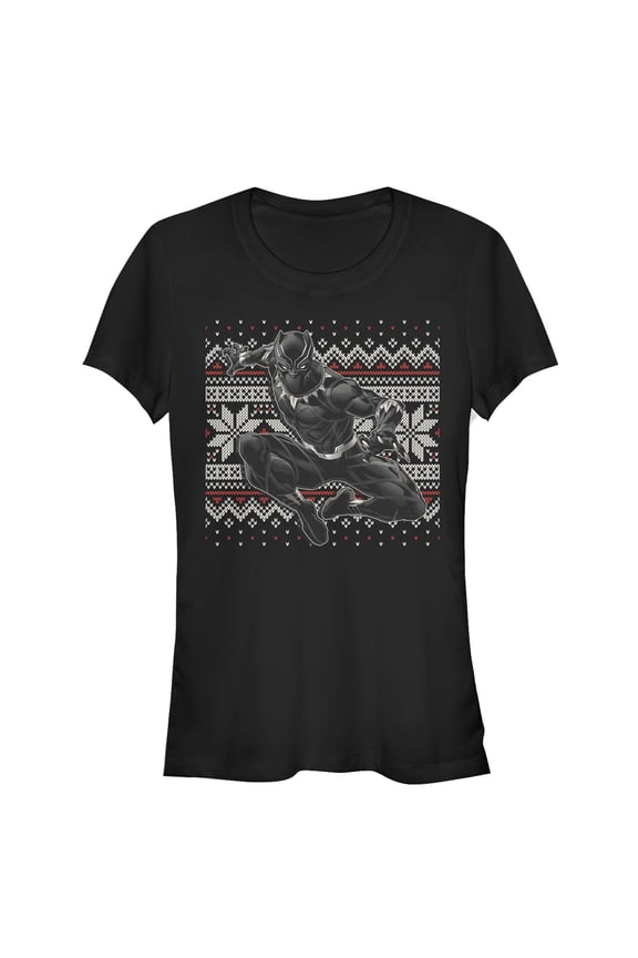 Junior's Marvel Black Panther Knit Pattern Print  Graphic Tee Black Large