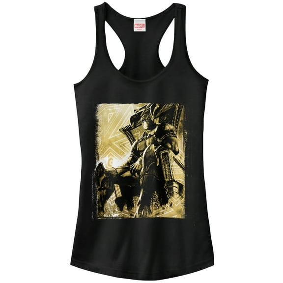 Junior's Marvel Black Panther Throne  Racerback Tank Top Black Medium