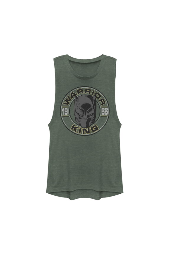Junior's Marvel Black Panther Warrior Prince 1966 Festival Muscle Graphic Tee Pine Green Heather Large