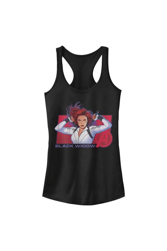 Junior's Marvel Black Widow Avenger Hero Racerback Tank Top Black Medium