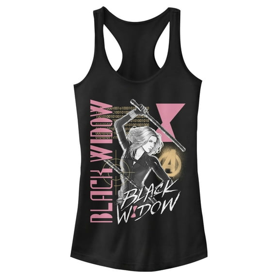 Junior's Marvel Black Widow Binary Code Racerback Tank Top Black Large