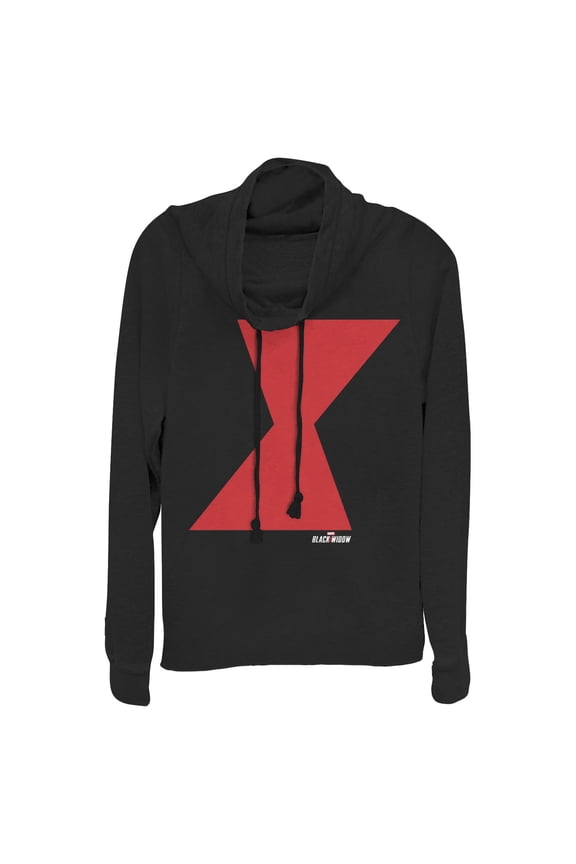 Junior's Marvel Black Widow Bold Hourglass Cowl Neck Sweatshirt Black Small