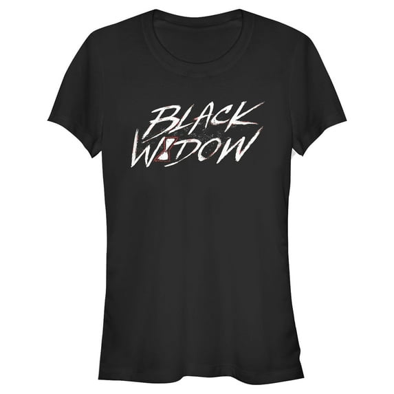 Junior's Marvel Black Widow Chalk Logo Graphic Tee Black Medium