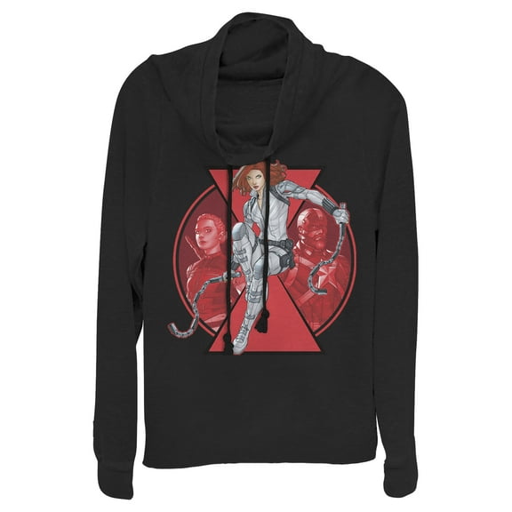Junior's Marvel Black Widow Family Circle  Cowl Neck Sweatshirt Black 2X Large