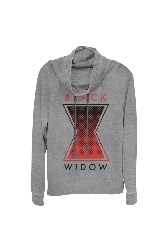 Junior's Marvel Black Widow Gradient Logo Cowl Neck Sweatshirt Gray Heather X Small