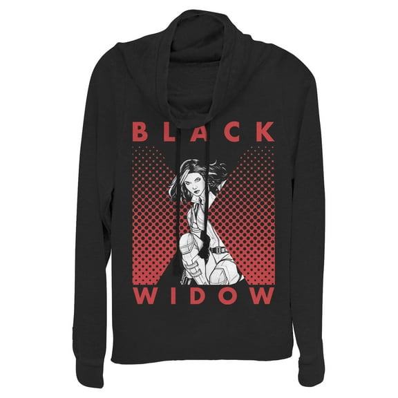 Junior's Marvel Black Widow Gradient Pose  Cowl Neck Sweatshirt Black X Small