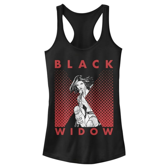 Junior's Marvel Black Widow Gradient Pose  Racerback Tank Top Black 2X Large