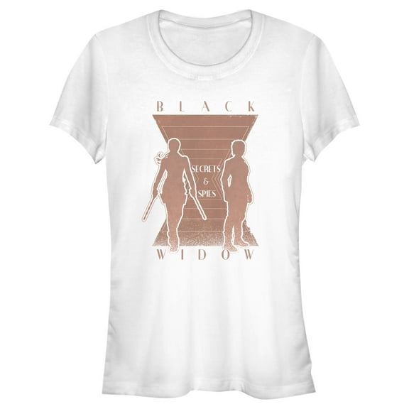 Junior's Marvel Black Widow Hourglass Secrets and Spies  Graphic Tee White Medium
