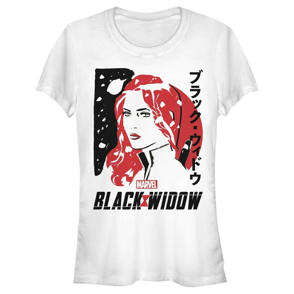 Junior's Marvel Black Widow Kanji Paint Profile  Graphic Tee White 2X Large