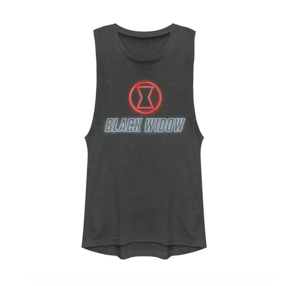 Junior's Marvel Black Widow Neon Hourglass  Festival Muscle Graphic Tee Charcoal Medium