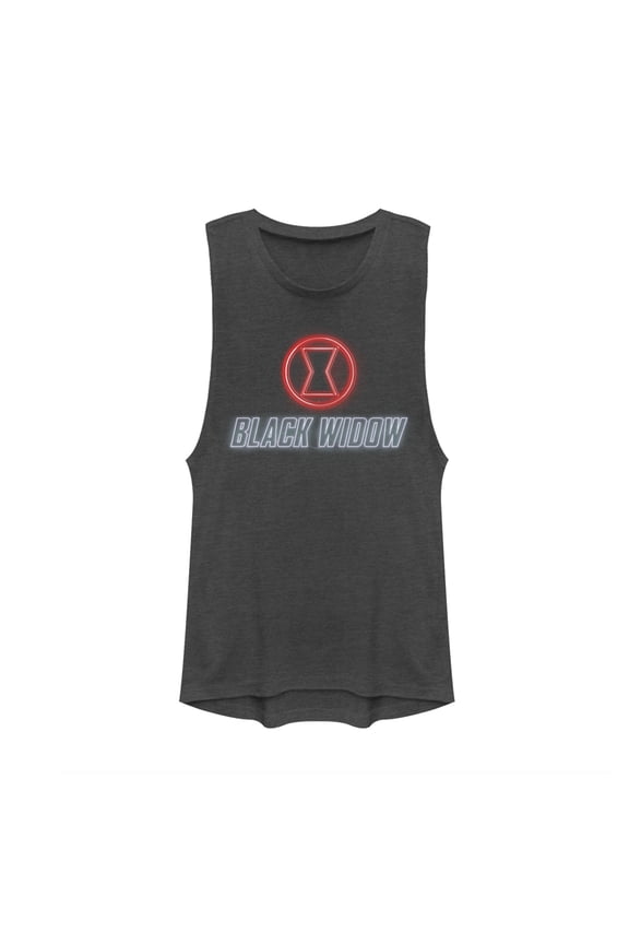 Junior's Marvel Black Widow Neon Hourglass Festival Muscle Graphic Tee Charcoal Small