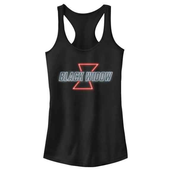 Junior's Marvel Black Widow Neon Light Logo  Racerback Tank Top Black Large