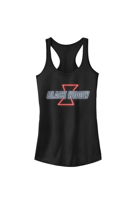 Junior's Marvel Black Widow Neon Light Logo Racerback Tank Top Black X Large