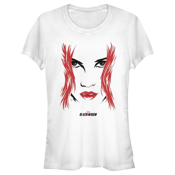 Junior's Marvel Black Widow Painted 80's Face Graphic Tee White Small