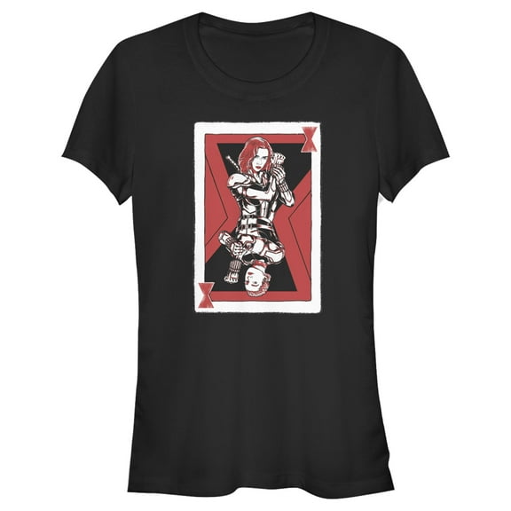 Junior's Marvel Black Widow Sister Playing Card  Graphic Tee Black Large