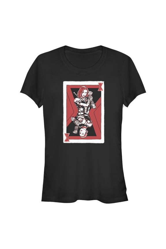 Junior's Marvel Black Widow Sister Playing Card Graphic Tee Black Large