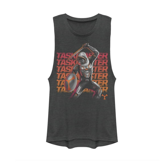 Junior's Marvel Black Widow Taskmaster Battle  Festival Muscle Graphic Tee Charcoal Small