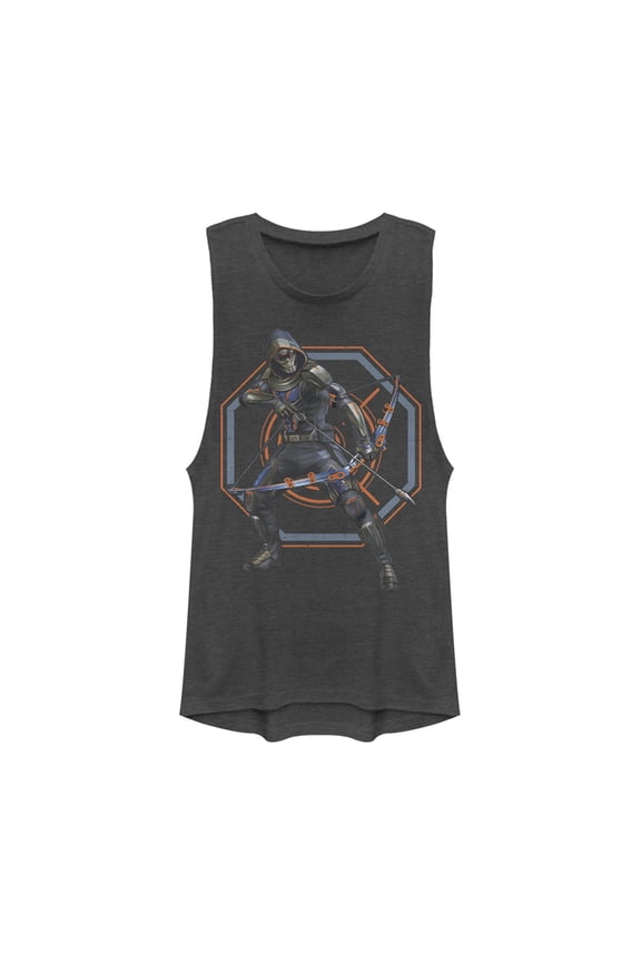 Junior's Marvel Black Widow Taskmaster Target Festival Muscle Graphic Tee Charcoal 2X Large
