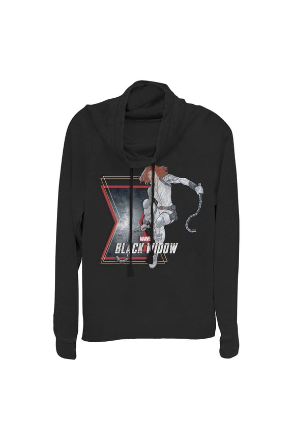 Junior's Marvel Black Widow Vintage Pose Cowl Neck Sweatshirt Black X Large
