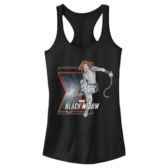 Junior's Marvel Black Widow Vintage Pose Racerback Tank Top Black Large