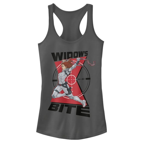 Junior's Marvel Black Widow in the Crosshairs Racerback Tank Top Charcoal Large