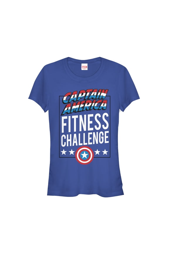 Junior's Marvel Captain America Fitness Challenge  Graphic Tee Royal Blue Large