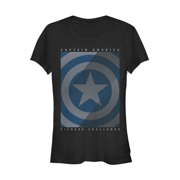 Junior's Marvel Captain America Fitness Challenge Streaks  Graphic Tee Black Large