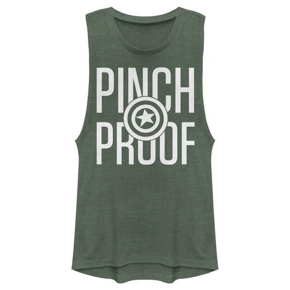 Junior's Marvel Captain America Shield Pinch Proof St. Patrick's Day Festival Muscle Graphic Tee Pine Green Heather 2X Large