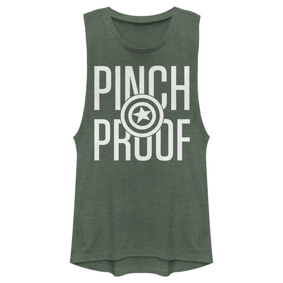 Junior's Marvel Captain America Shield Pinch Proof St. Patrick's Day  Festival Muscle Graphic Tee Pine Green Heather Medium