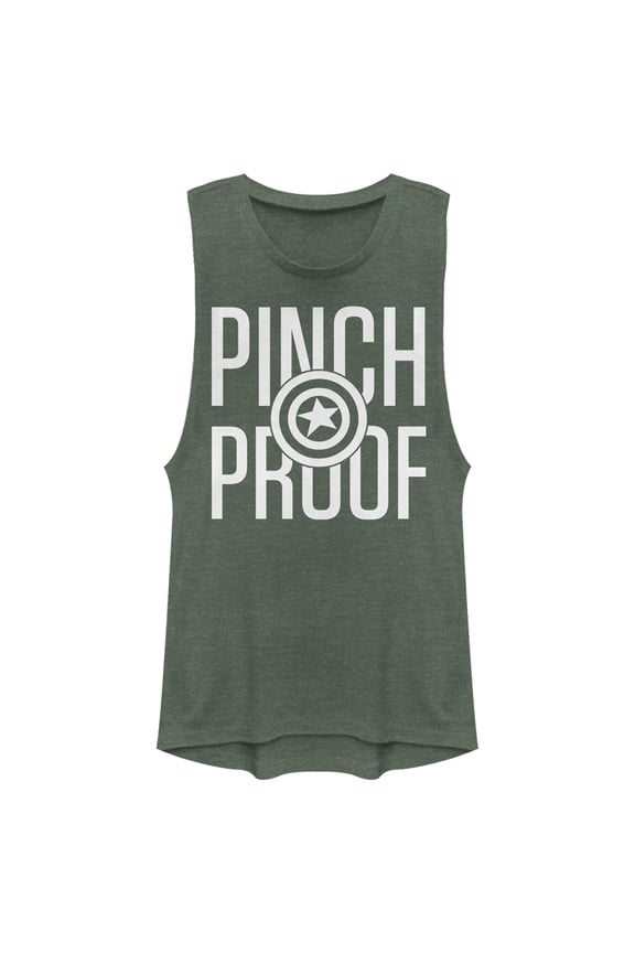 Junior's Marvel Captain America Shield Pinch Proof St. Patrick's Day  Festival Muscle Graphic Tee Pine Green Heather Small