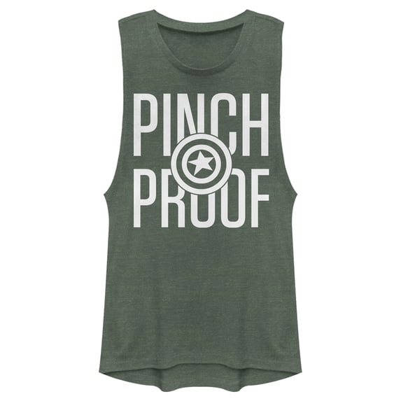 Junior's Marvel Captain America Shield Pinch Proof St. Patrick's Day Festival Muscle Graphic Tee Pine Green Heather Small