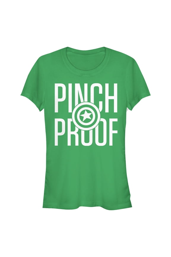 Junior's Marvel Captain America Shield Pinch Proof St. Patrick's Day  Graphic Tee Kelly Green Small