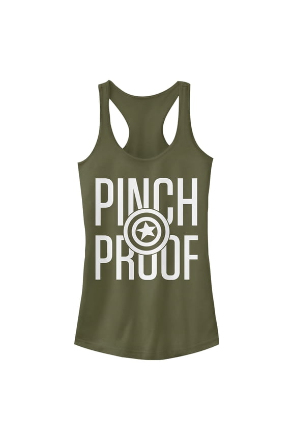 Junior's Marvel Captain America Shield Pinch Proof St. Patrick's Day  Racerback Tank Top Military Green Small