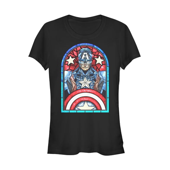 Junior's Marvel Captain America Stained Glass Graphic Tee Black 2X Large