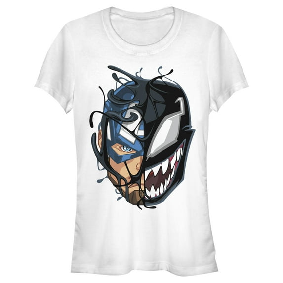 Junior's Marvel Captain America Venom Mask Symbol Graphic Tee White Medium
