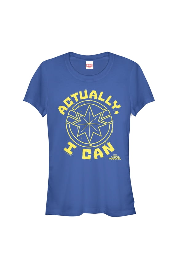 Junior's Marvel Captain Marvel Actually Can Quote Graphic Tee Royal Blue Medium