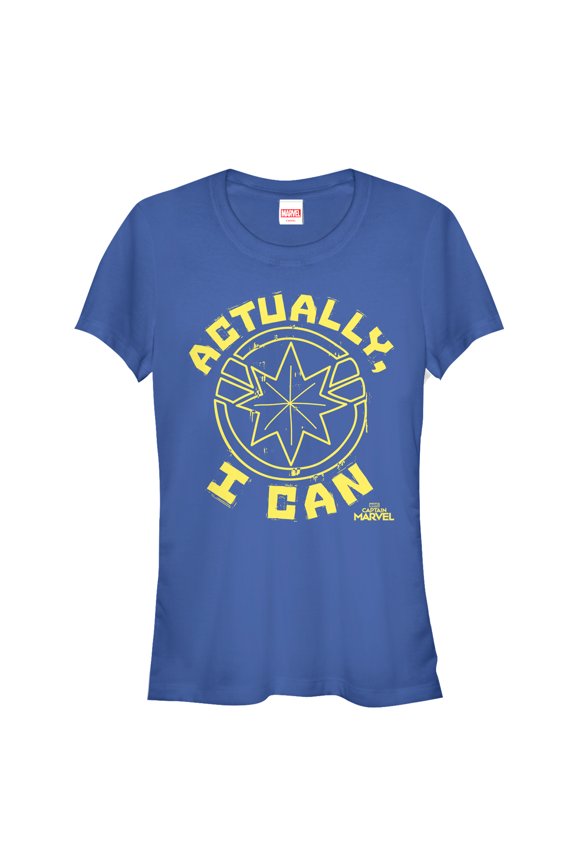 Junior's Marvel Captain Marvel Actually Can Quote Graphic Tee Royal Blue Small