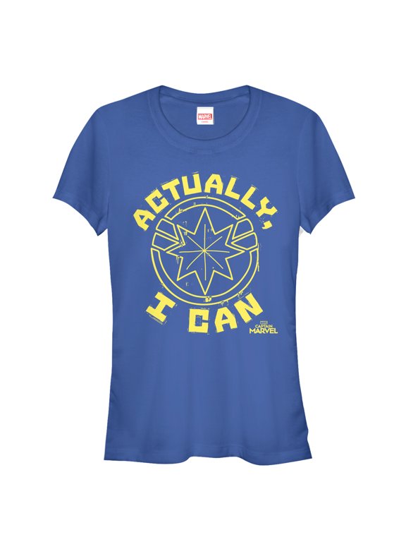 Junior's Marvel Captain Marvel Actually Can Quote Graphic Tee Royal Blue X Large