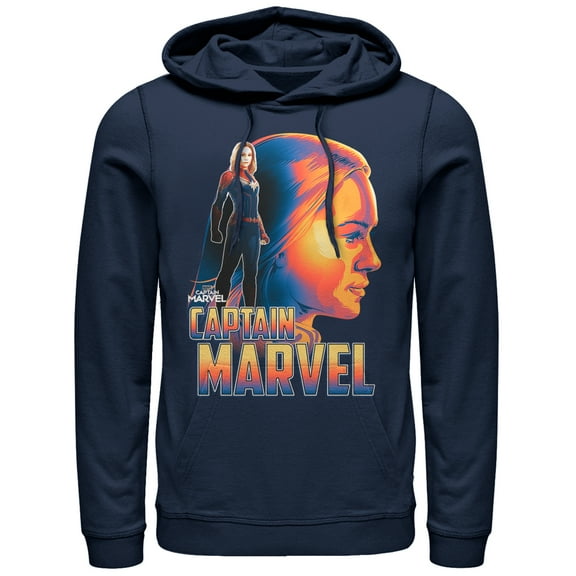 Junior's Marvel Captain Marvel Artistic Profile Cowl Neck Sweatshirt Navy Blue X Large