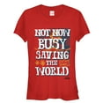 thumbnail image 1 of Junior's Marvel Captain Marvel Busy Saving World  Graphic Tee Red Small, 1 of 2