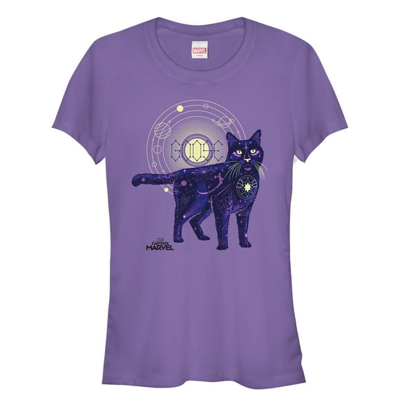 Junior's Marvel Captain Marvel Celestial Goose Cat Graphic Tee Purple Small