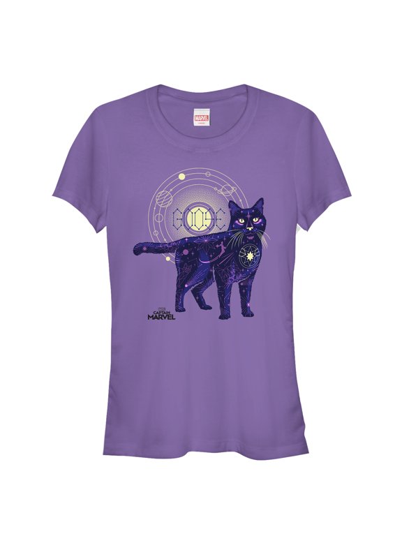 Junior's Marvel Captain Marvel Celestial Goose Cat Graphic Tee Purple X Large