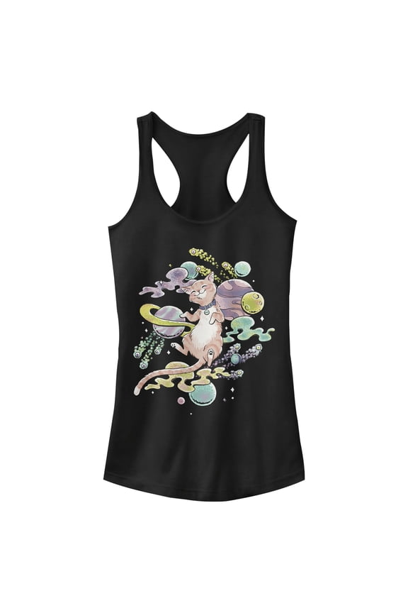 Junior's Marvel Captain Marvel Celestial Goose In Space Racerback Tank Top Black Large