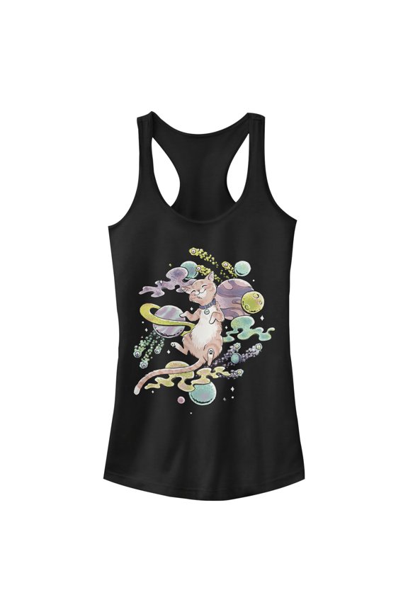 Junior's Marvel Captain Marvel Celestial Goose In Space Racerback Tank Top Black Medium