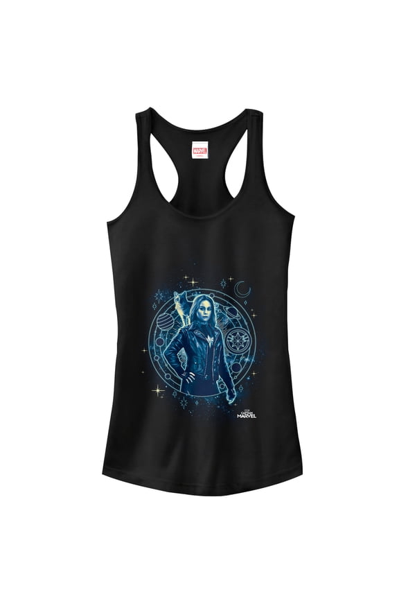 Junior's Marvel Captain Marvel Celestial Partners  Racerback Tank Top Black Large