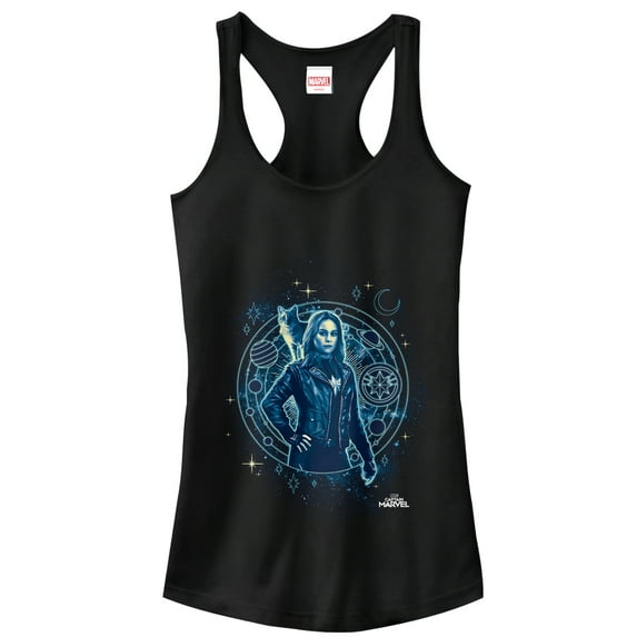 Junior's Marvel Captain Marvel Celestial Partners Racerback Tank Top Black Large