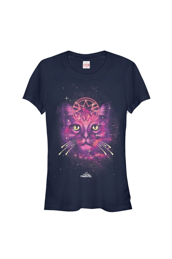 Junior's Marvel Captain Marvel Cosmic Goose Cat Graphic Tee Navy Blue X Large